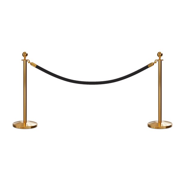 Montour Line Stanchion Post and Rope Kit Sat.Brass, 2 Ball Top1 Black Rope C-Kit-2-SB-BA-1-ER-BK-PB